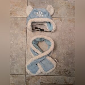 Cozy Blue and White Doggie Bunny Hat and Scarf Set - M